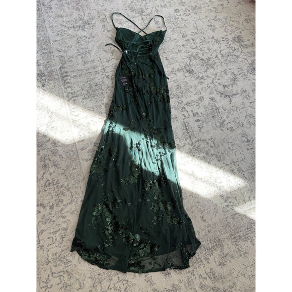Lulus Valhalla Forest Green Sequin Lace-Up Maxi Dress Size Small NWT Formal Glam - Picture 4 of 8